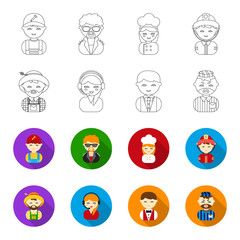 Farmer, operator, waiter, prisoner.Profession set collection icons in outline,flet style vector symbol stock illustration web. © pandavector