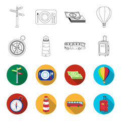 Vacation, travel, lighthouse, compass .Rest and travel set collection icons in outline,flet style vector symbol stock illustration web. © pandavector