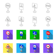 Different types of road signs outline,flet icons in set collection for design. Warning and prohibition signs vector symbol stock web illustration. © pandavector
