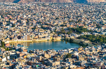 Aerial view of Jaipur with Tal Katora Lake - Rajasthan, India