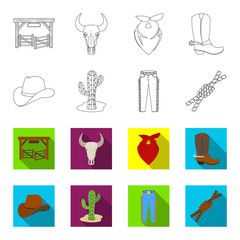 Hat, cactus, jeans, knot on the lasso. Rodeo set collection icons in outline,flet style vector symbol stock illustration web. © pandavector