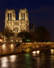 Fototapeta na wymiar The towers of Notre Dame at night, Paris, France