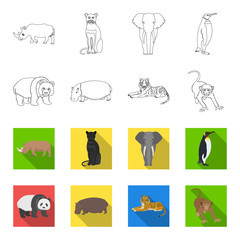 Bamboo bear, hippopotamus, wild animal tiger, monkey . Wild animal set collection icons in outline,flet style vector symbol stock illustration web. © pandavector