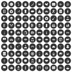 100 dish icons set black circle
