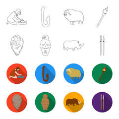Primitive, woman, man, cattle .Stone age set collection icons in outline,flet style vector symbol stock illustration web. © pandavector