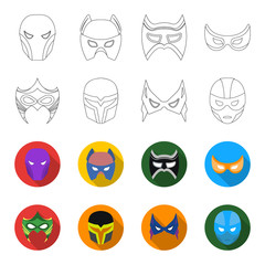 Mask on the head and eyes. Super Hero Mask set collection icons in outline,flet style vector symbol stock illustration web. © pandavector