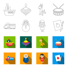 Train.kukla, picture.Toys set collection icons in outline,flet style vector symbol stock illustration web. © pandavector