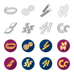 Different types of pasta. Types of pasta set collection icons in outline,flet style vector symbol stock illustration web. © pandavector