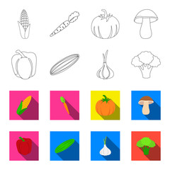 Red sweet pepper, green cucumber, garlic, cabbage. Vegetables set collection icons in outline,flet style vector symbol stock illustration web. © pandavector