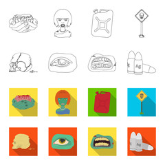 Zombies and Attributes outline,flet icons in set collection for design. Dead man vector symbol stock web illustration. © pandavector