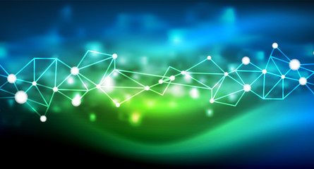 Shiny stars, neon glowing digital connected light dots