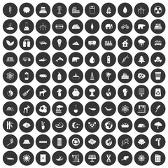 100 eco icons set black circle