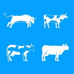 Bull, cow icon blue set vector