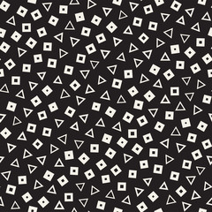 Seamless chaotic patterns. Randomly scattered geometric shapes. Abstract retro background design