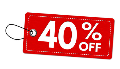 Special offer 40% off label or price tag