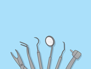 Dental tools illustration vector on blue background. Dental concept.
