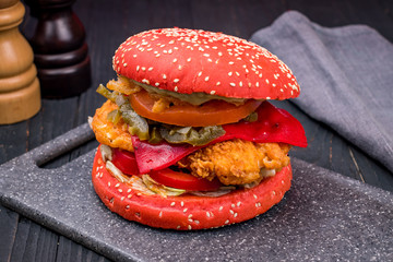 red Burger with chicken