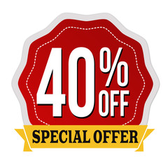 Special offer 40% off label or sticker
