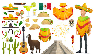 Cinco de Mayo Mexican holiday vector icons