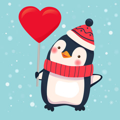 penguin holding heart