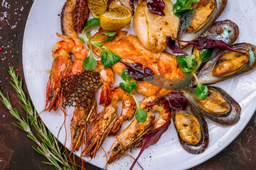 Seafood grilled on plate