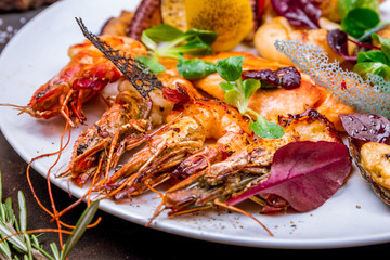 Seafood grilled on plate