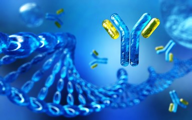 antibody, immunoglobulins against the background of DNA,
3D rendering