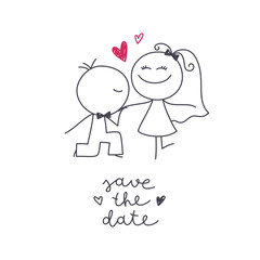 hand drawn bride and groom