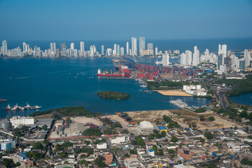 Aerial view of the port of Cartagena and modern city. Cartagena Colombia .