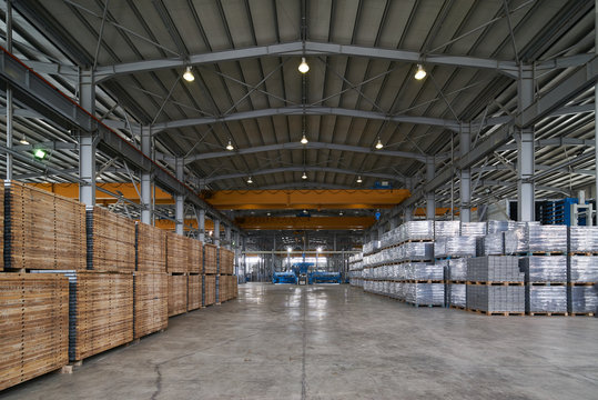 Storage hall or warehouse interior of factory 