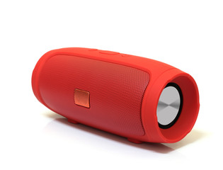 red bluetooth speaker isolated on white background