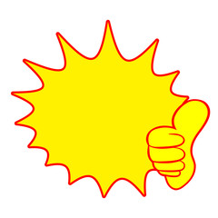 Thumb up vector with label icon on white background