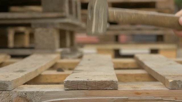 Nailing wooden pallets