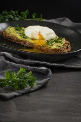 Healthy breakfast. Toast with avocado and egg