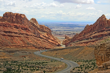 Curving road in Spotted Wolf Canyon, Utah