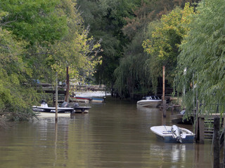 Fototapeta na wymiar Botes, barcas y lanchas en el río, canal, arroyo, lago, laguna.