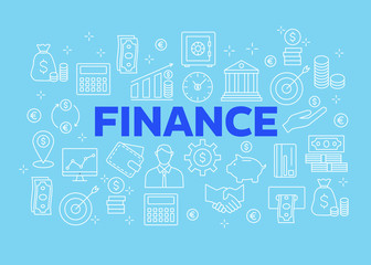 Finance poster with outline icons set