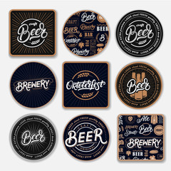 Set of 9 coasters for beer - obrazy, fototapety, plakaty