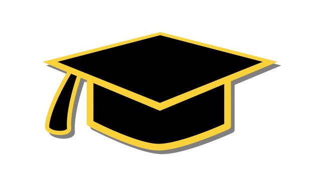 mortarboard hat education icon symbol yellow in out animation