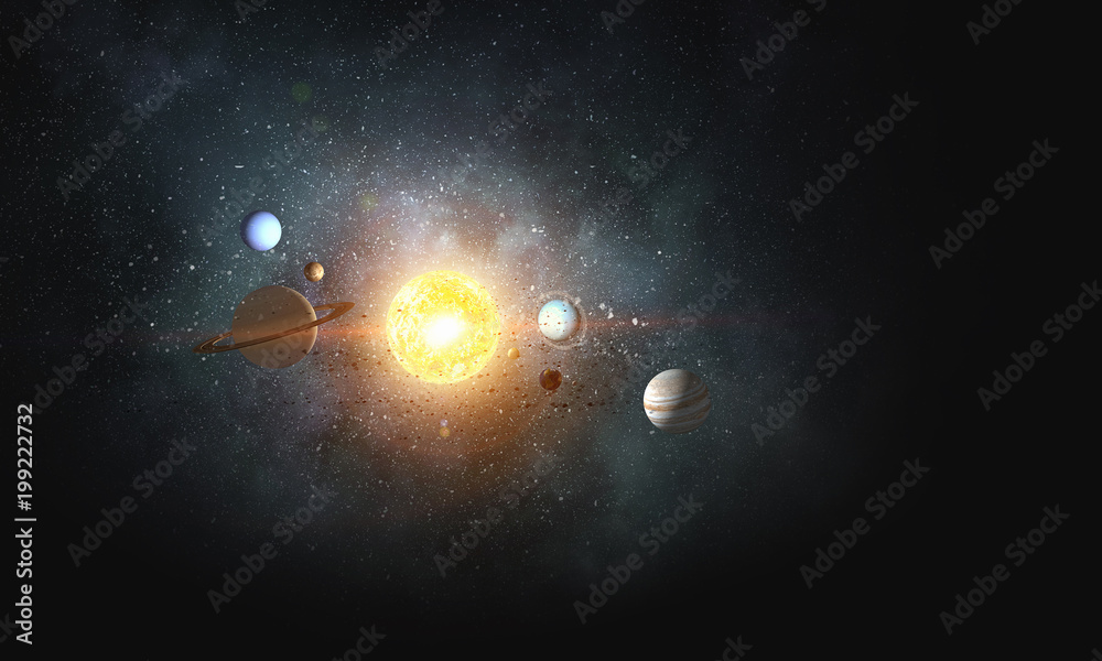 Wall mural system of planets . mixed media