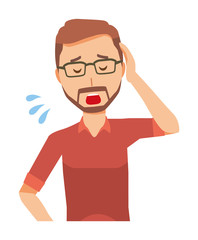 A bearded man wearing eyeglasses is tired