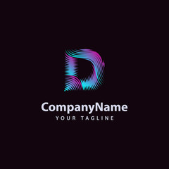 Letter D modern Wave line Logo design template.