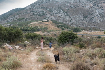 Mother and son hiking