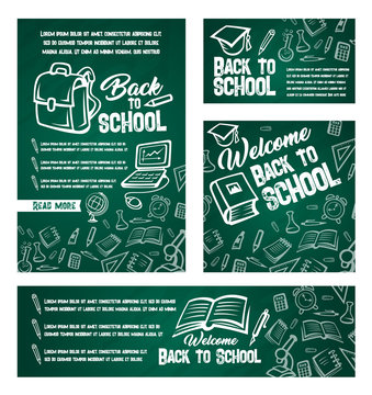 Back to School vector web banners posters set