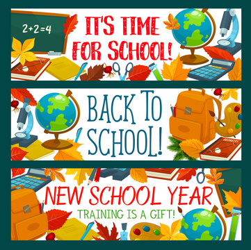 Back to School vector study stationery banners