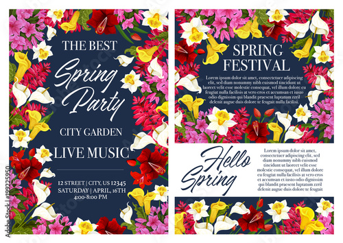 spring holiday party invitation with flower frame fotolia com の