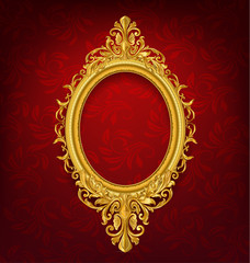 Gold vintage picture frame on wall