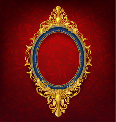 Gold vintage picture frame on wall