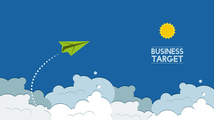 flying paper plane cartoon on blue sky background
