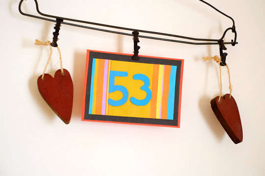 Number 53 anniversary celebration card against a bright white background